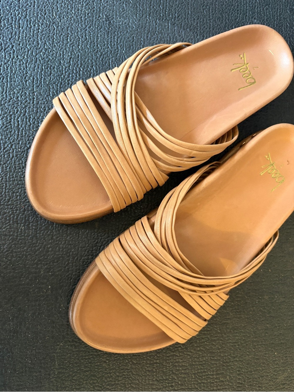 beek Leather Multi-Strap Slide Sandals - Tan size 7- new